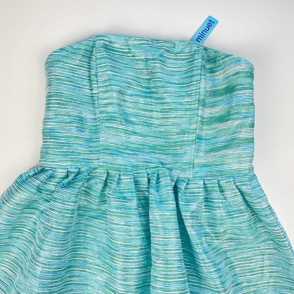 NWT Minuet Blue Teal Sparkle Tinsel Fit & Flare Strapless Mini Dress - Picture 11 of 16